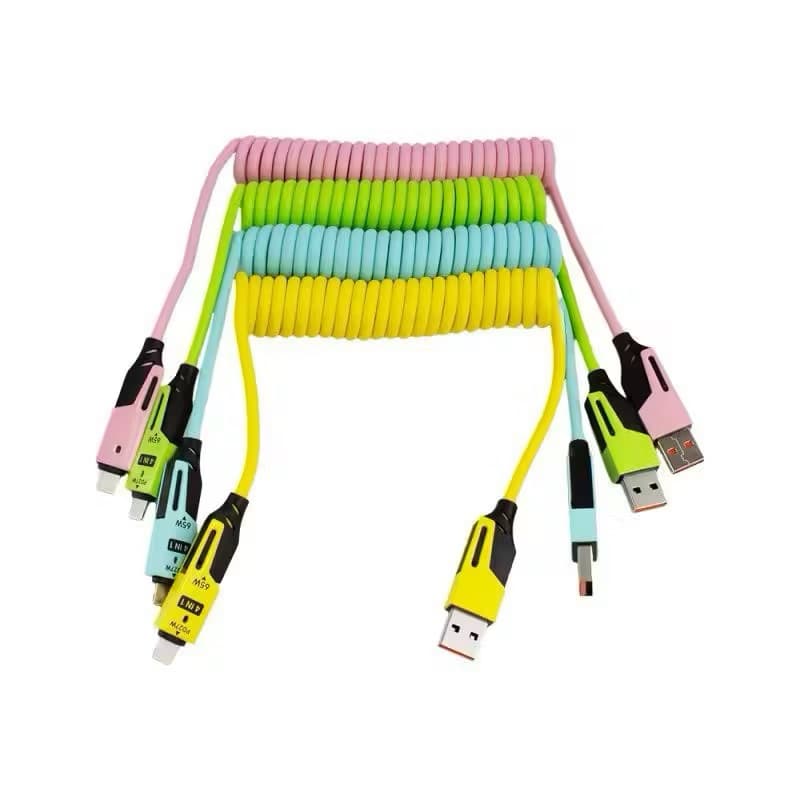 Kabel Data Spring 4in1 Macaron Kabel Data Lilit Spiral Silicone Fast Charging Serbaguna