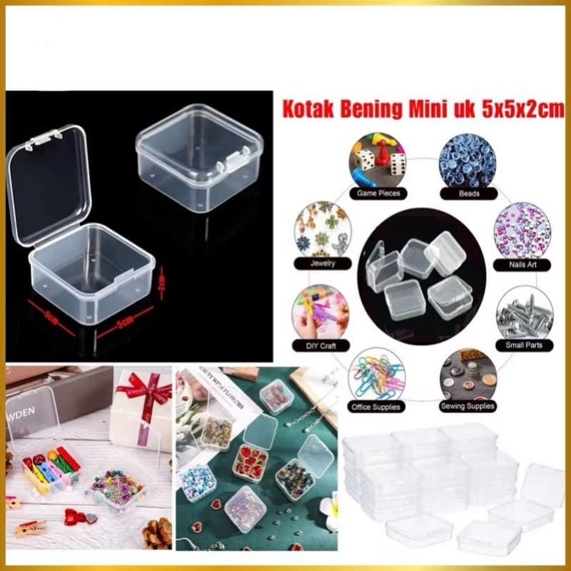 Kotak Bening Mini Persegi Kotak Bening Ukuran 5x5x2 Kotak Wadah Plastik Obat Perhiasan
