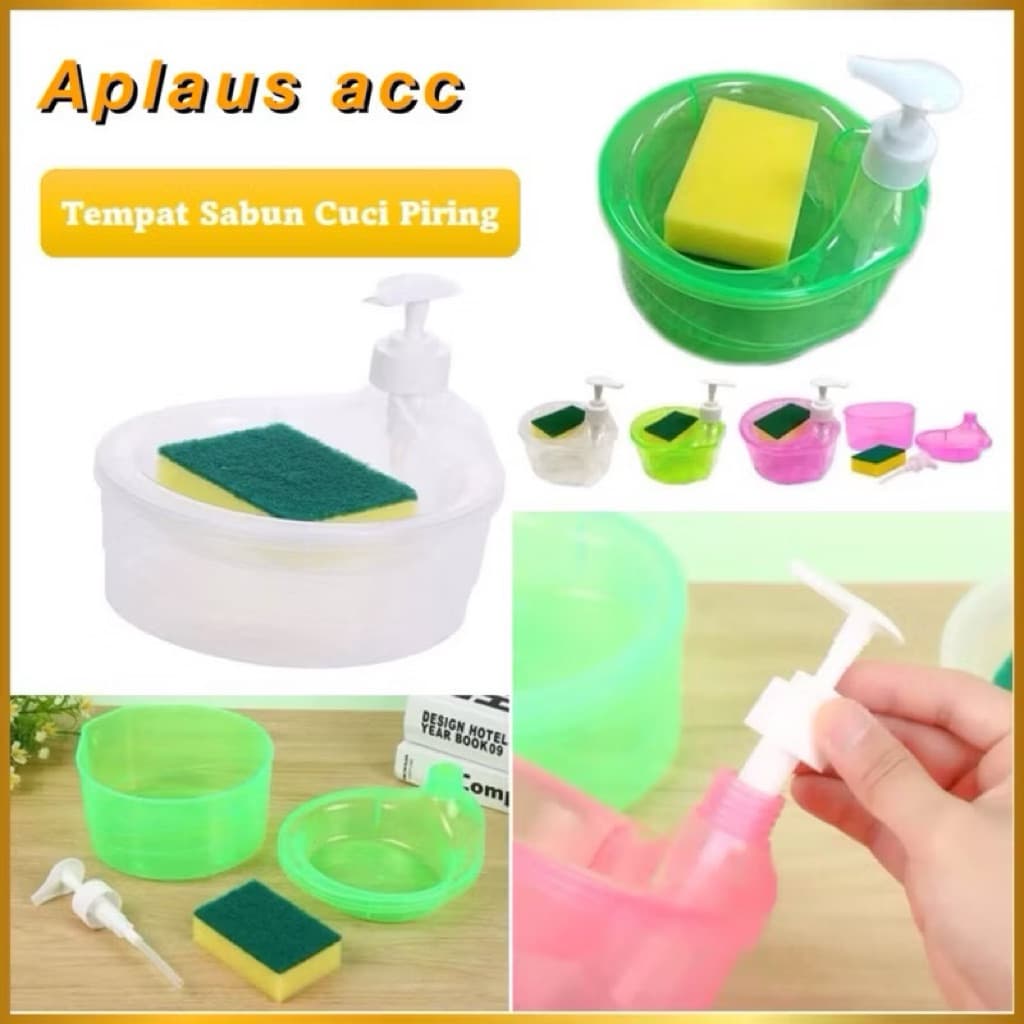 (GROSIRAN) Tempat Sabun Cair Cuci Piring + Spons Dispenser Bentuk Mangkok Wadah Sabun