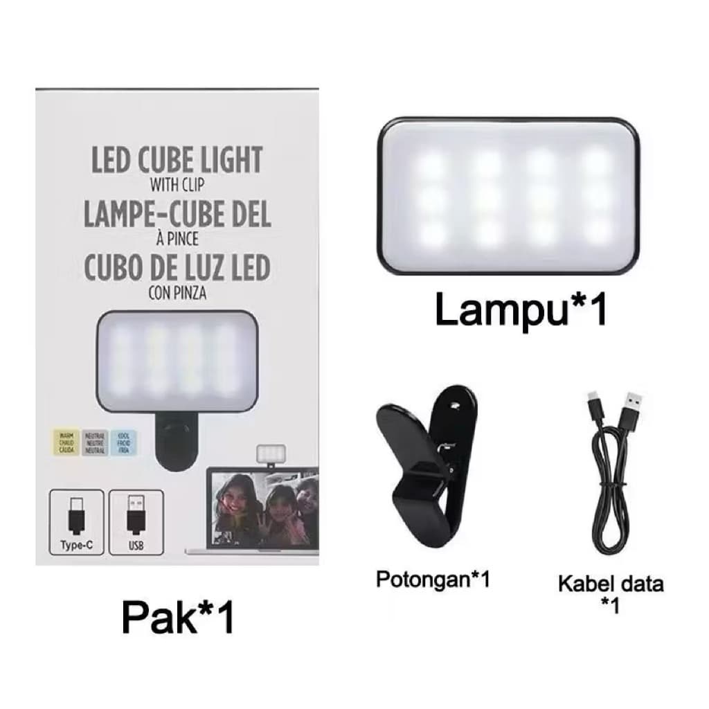 Lampu Selfie Led Cube Light Portable Lampu Selfie Mini Fill Light Clip Live Streamer Serbaguna