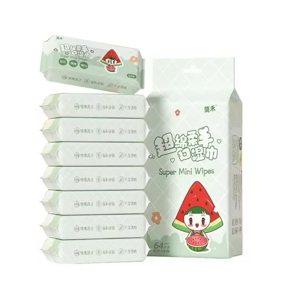 Tisu Basah Mini Anak 8in1 Travel Size 1 Pack Isi 8 Bungkus Tissue Basah Motif Lucu Non Alkohol Portable