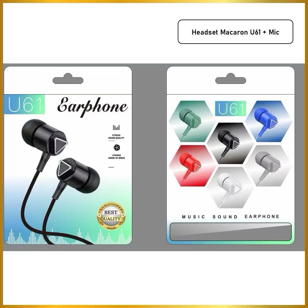Handsfree Headset Macaron U61 + Mic Headset Stereo Sound Earphone Music Best Quality Kabel Jack 3,5mm