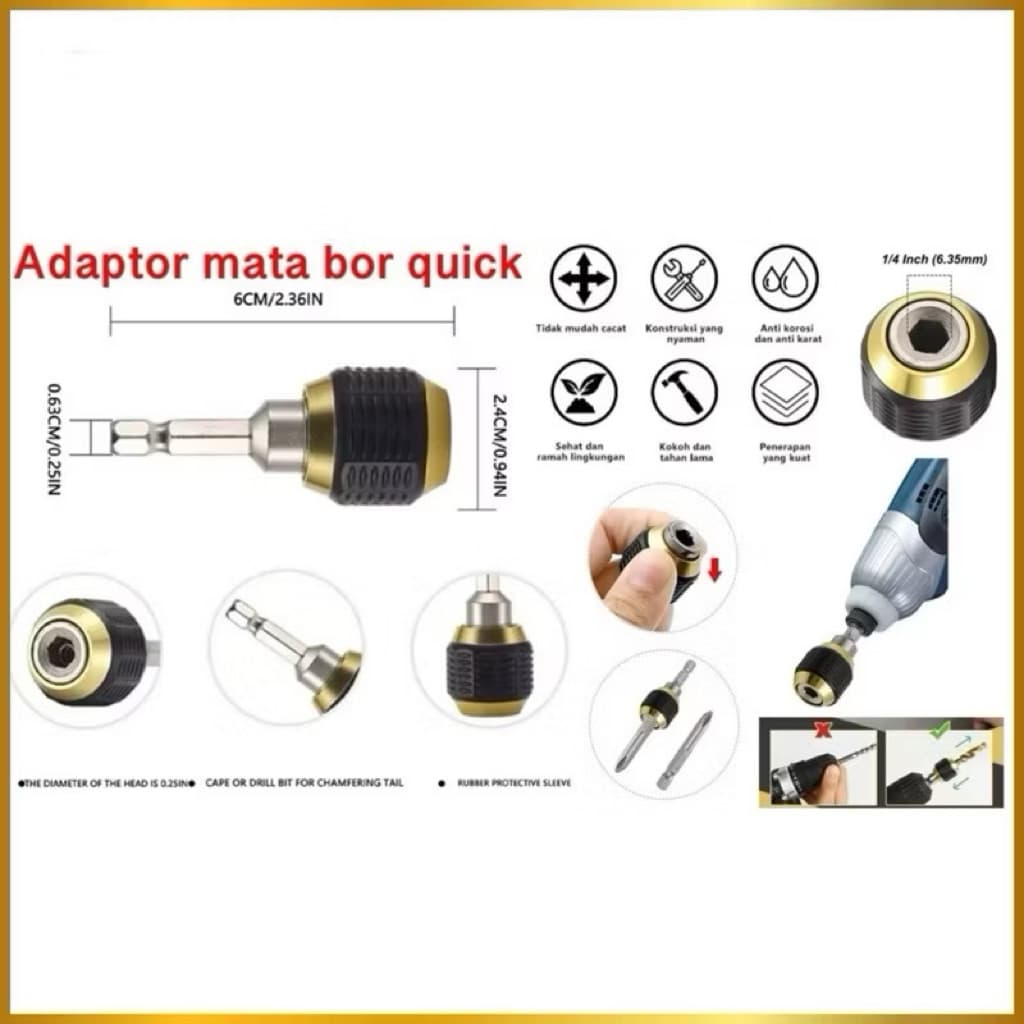 (GROSIRAN) Adaptor Mata Bor Quick Change Chuck Heksagonal Kepala Adaptor Mata Bor Converter