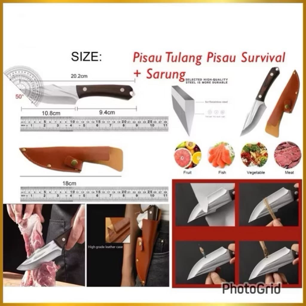 (GROSIRAN) Pisau Tulang Pisau Survival + Sarung Pisau Dapur Daging Super Tajam Serbaguna