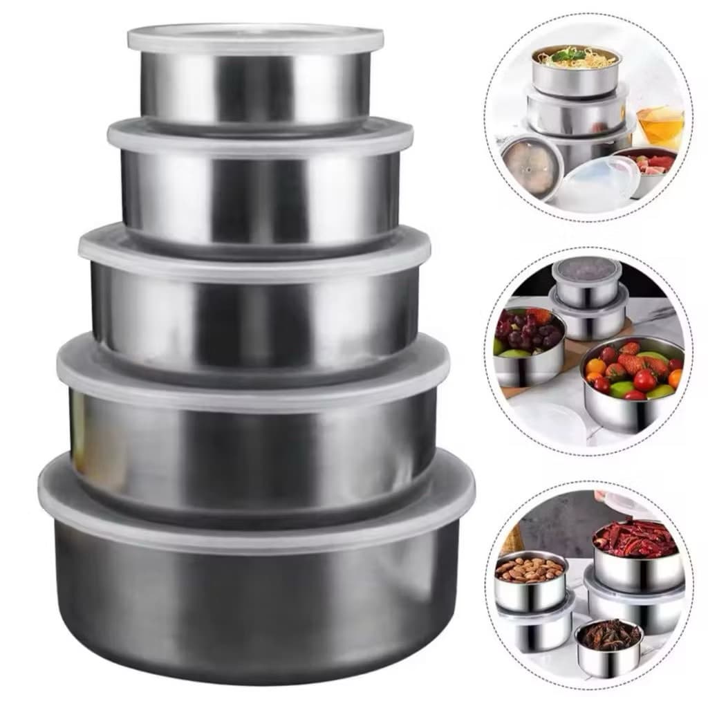 Fresh Box 5 Susun Stainless Steel Polos Dengan Tutup Box Rantang Stainless Steel Serbaguna