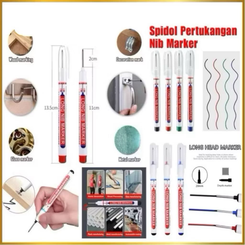 (GROSIRAN 5) Spidol Pertukangan Nib Marker Alat Tulis Penanda Spidol Long Nib Head Marker Serbaguna