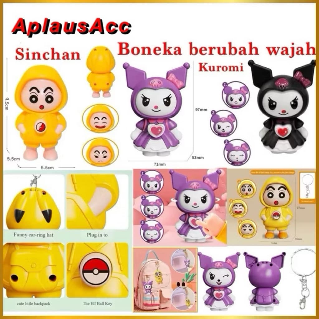 (GROSIRAN) Gantungan Kunci Boneka Shinchan Kuromi Berubah Wajah Keychain Karakter Shinchan Lucu