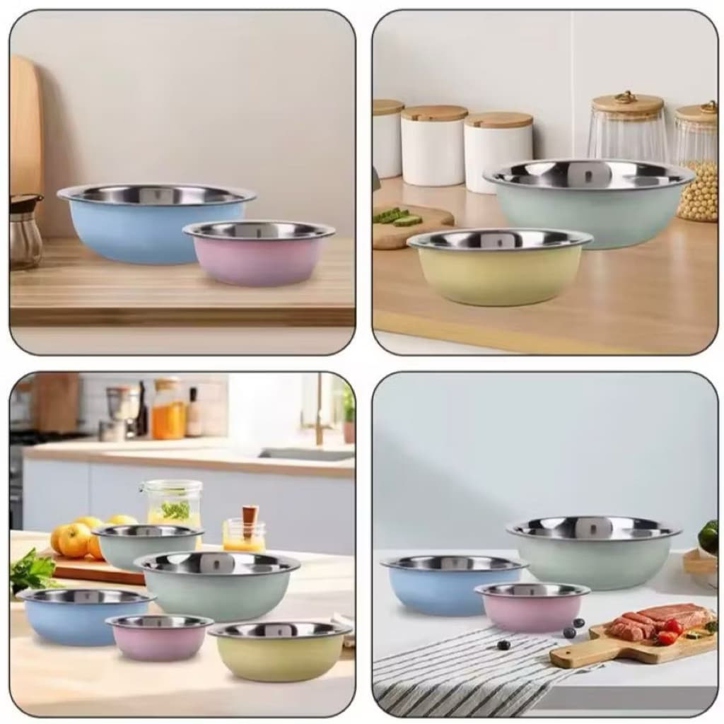 Baskom Stainless Steel 5in1 Paket Baskom Stell Bowl Warna Warni High Quality Serbaguna