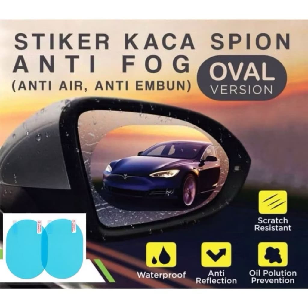 (GROSIRAN) Sticker Anti Fog Spion Mobil Anti Embun / Air isi 2 pcs Bentuk Oval