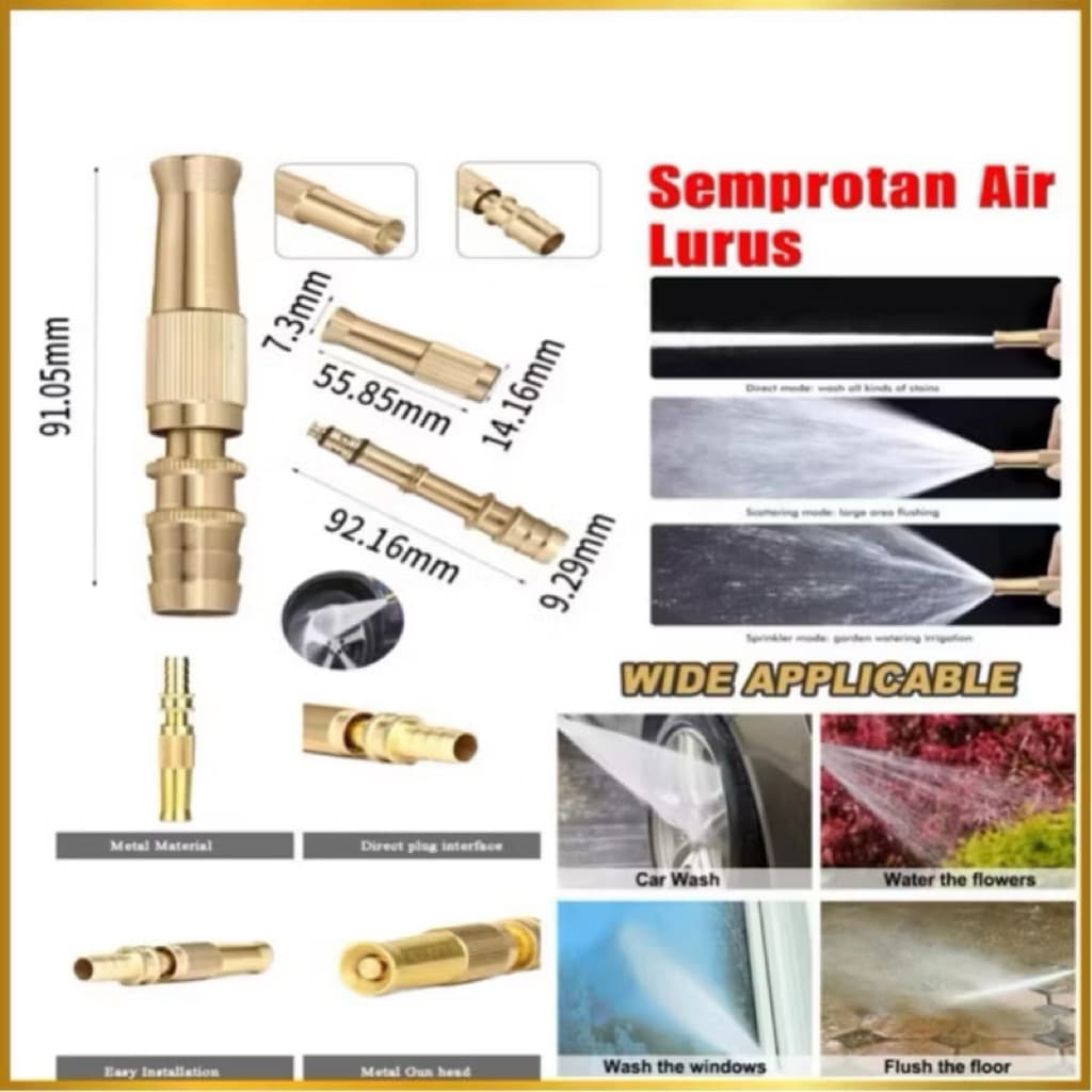 (GROSIRAN) Kepala Semprotan Air Lurus Kuningan Konektor Selang Semprotan Hose Nozzle Kuningan