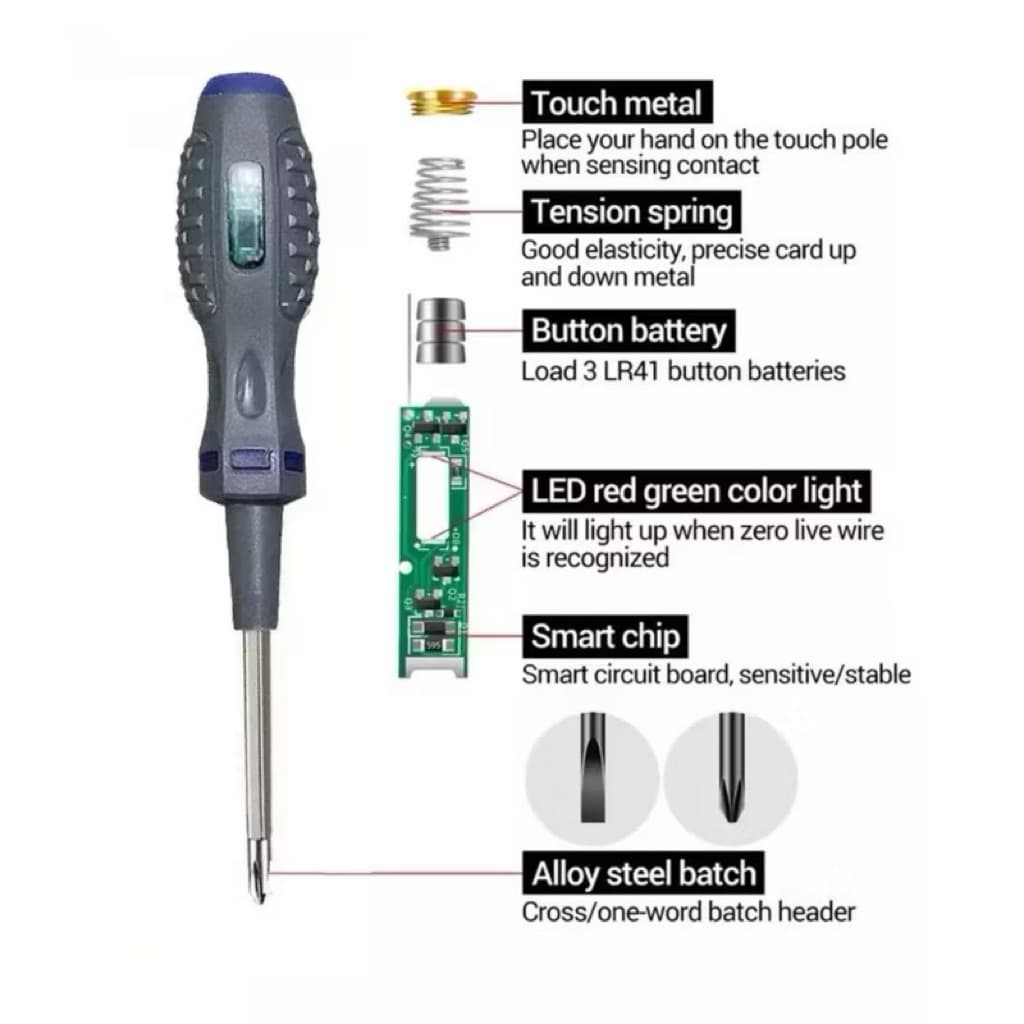(GROSIRAN) Obeng Tespen Bolak Balik Dual LED Tespen Induksi Tester Lokasi Gagang Karet Anti Karat Slip Serbaguna