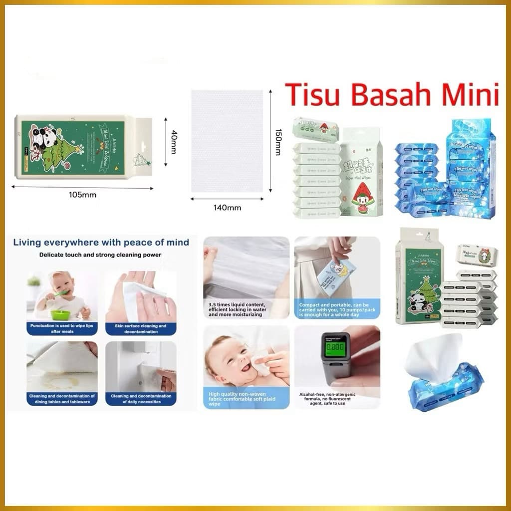 Tisu Basah Mini Anak 8in1 Travel Size 1 Pack Isi 8 Bungkus Tissue Basah Motif Lucu Non Alkohol Portable