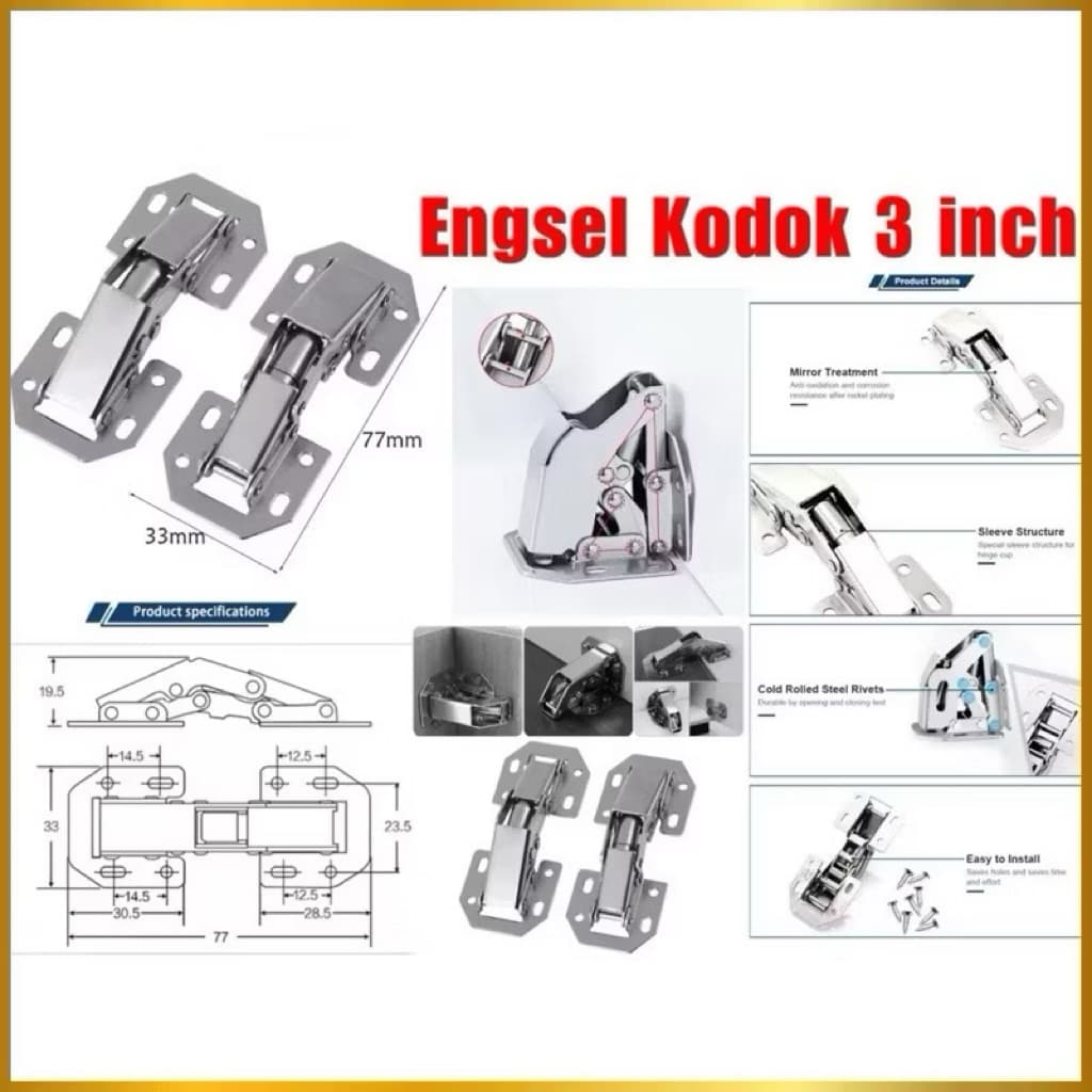 (GROSIRAN) Engsel Sendok Kodok 3inch Stainless Steel 90 Degree Opening Engsel Pintu Tanpa Bobok Serbaguna
