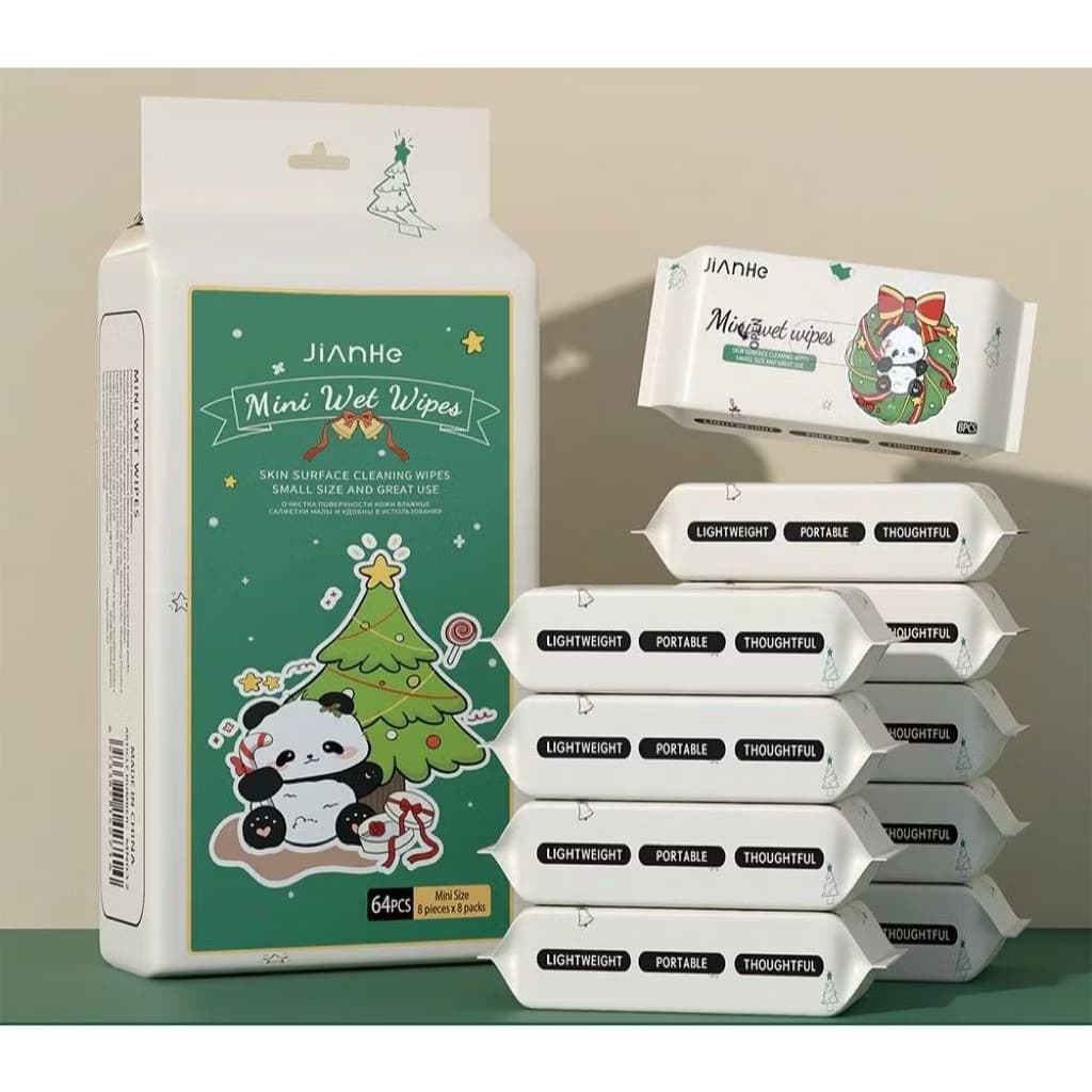Tisu Basah Mini Anak 8in1 Travel Size 1 Pack Isi 8 Bungkus Tissue Basah Motif Lucu Non Alkohol Portable