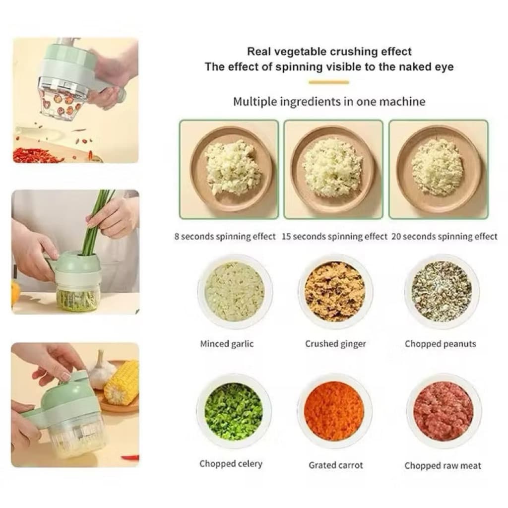 Food Chopper 6in1 Blender Grinder Elektrik Penggiling Bumbu Pemotong Sayur Mini Portable Serbaguna