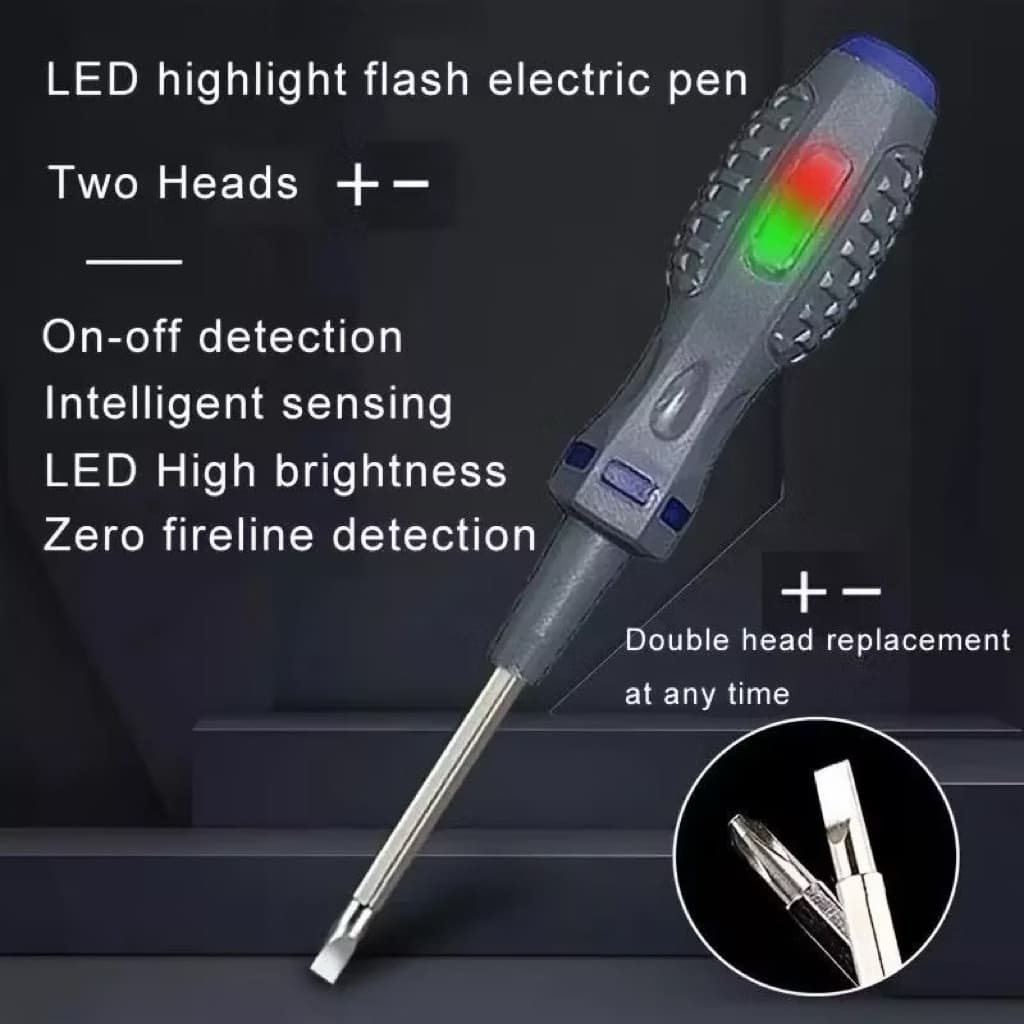 (GROSIRAN) Obeng Tespen Bolak Balik Dual LED Tespen Induksi Tester Lokasi Gagang Karet Anti Karat Slip Serbaguna