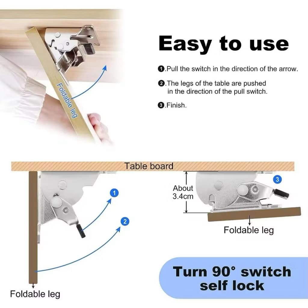 Bracket Engsel Kaki Meja 90-180 Derajat Engsel Siku Kaki Meja Siku Lipat Bracket Siku Pencet Tekan