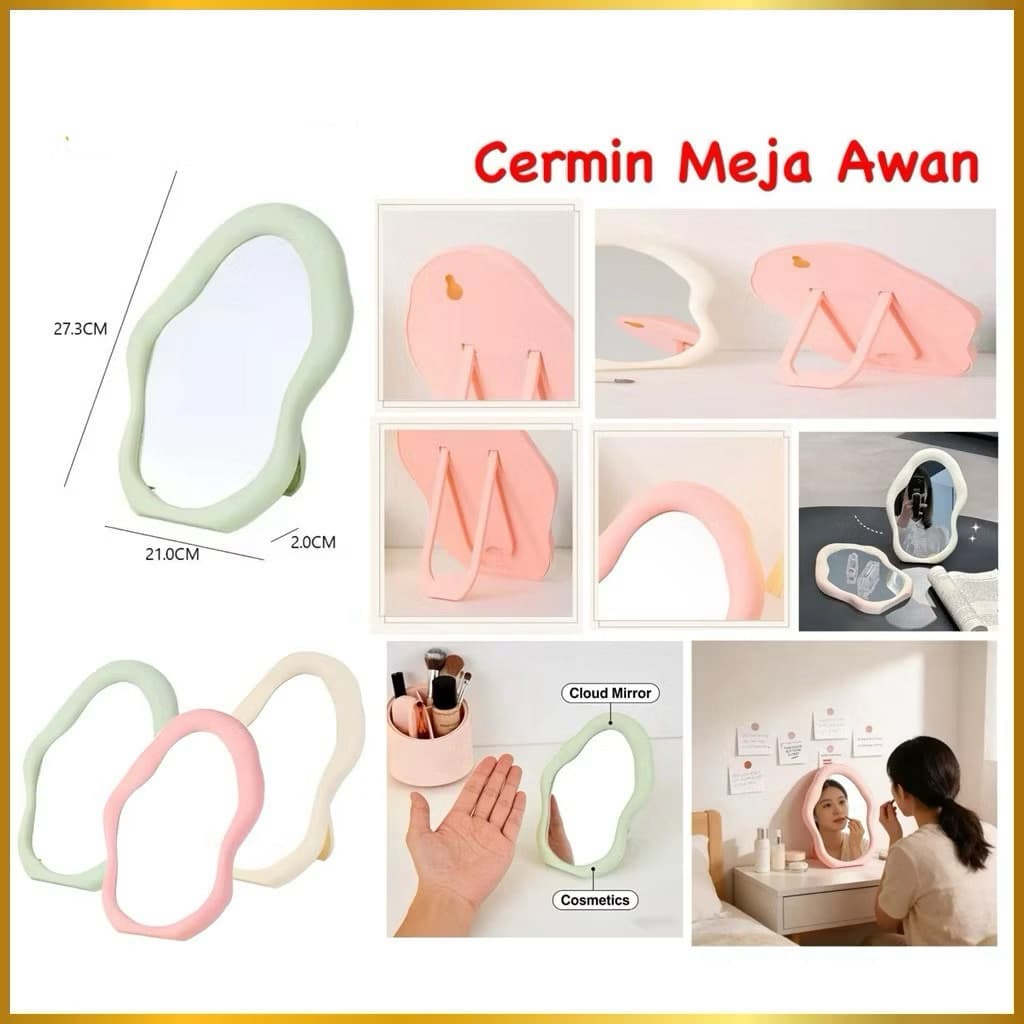 (GROSIRAN) Cermin Meja Rias Bentuk Awan Cermin Stand Aesthetic Cloud Mirror Make Up Dekorasi
