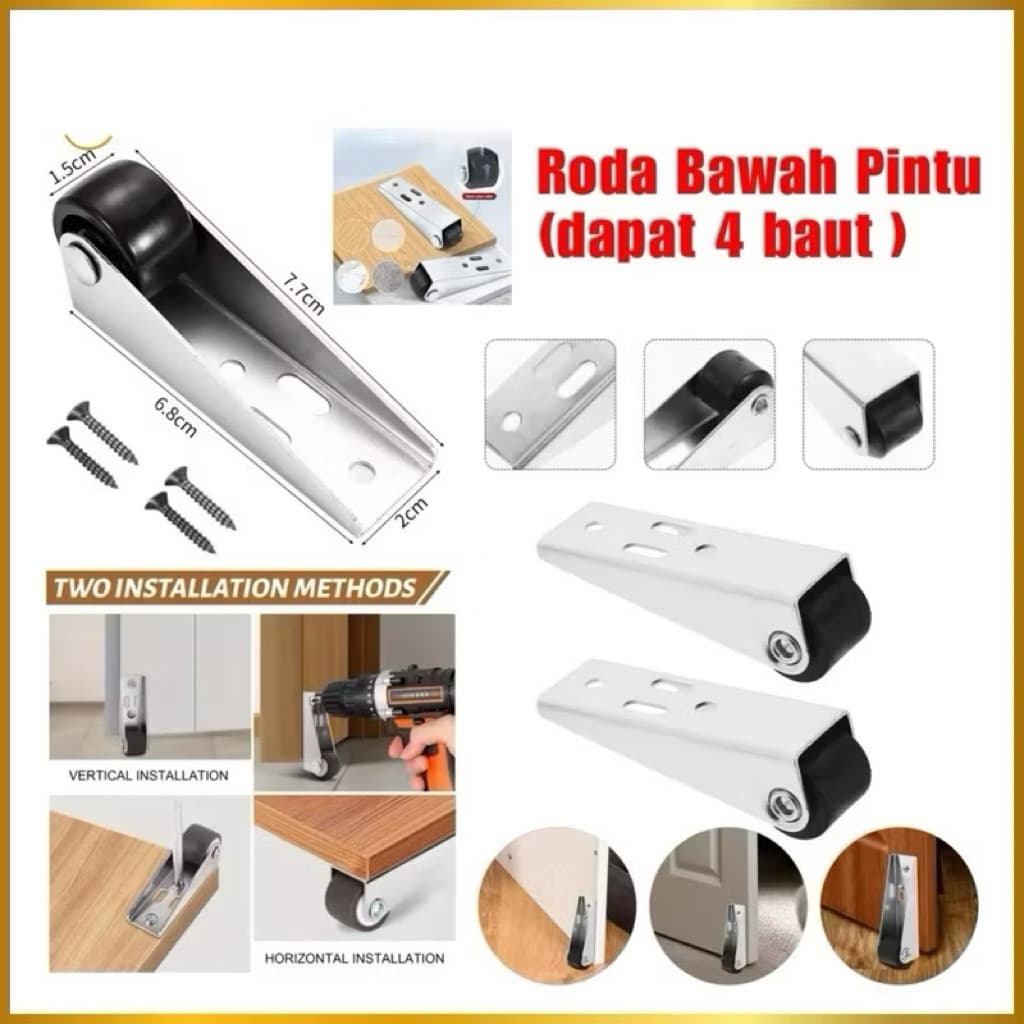(GROSIRAN) Roda Bawah Pintu Sliding Roda Penopang Penahan Bawah Pintu Geser Universal Serbaguna