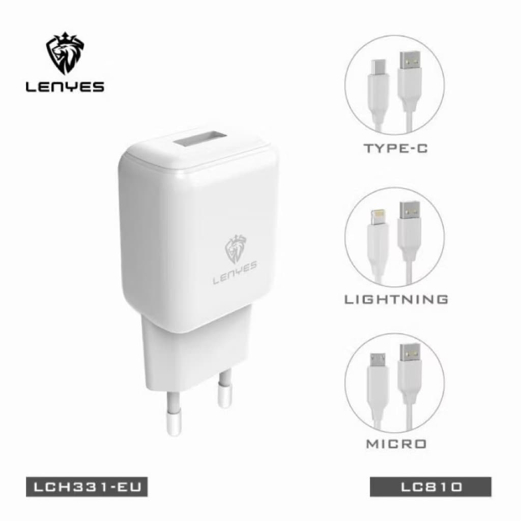 Charger Lenyes LCH-331 Real 2.1A + IC V8 Micro Type C Iphone Casan Bagus