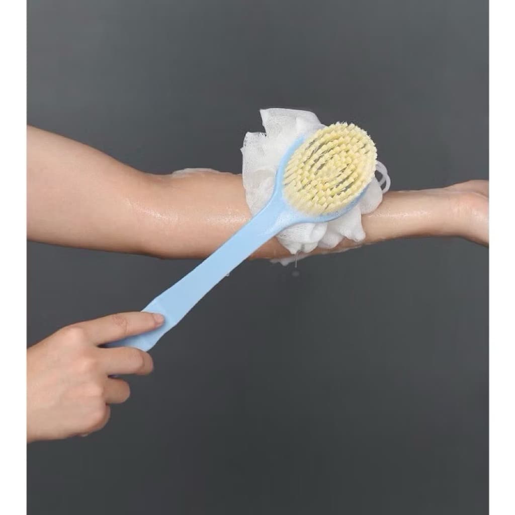 (GROSIRAN) Tongkat Sikat Badan 2 Sisi Alat Sikat Punggung + Shower Puff Pembersih Badan