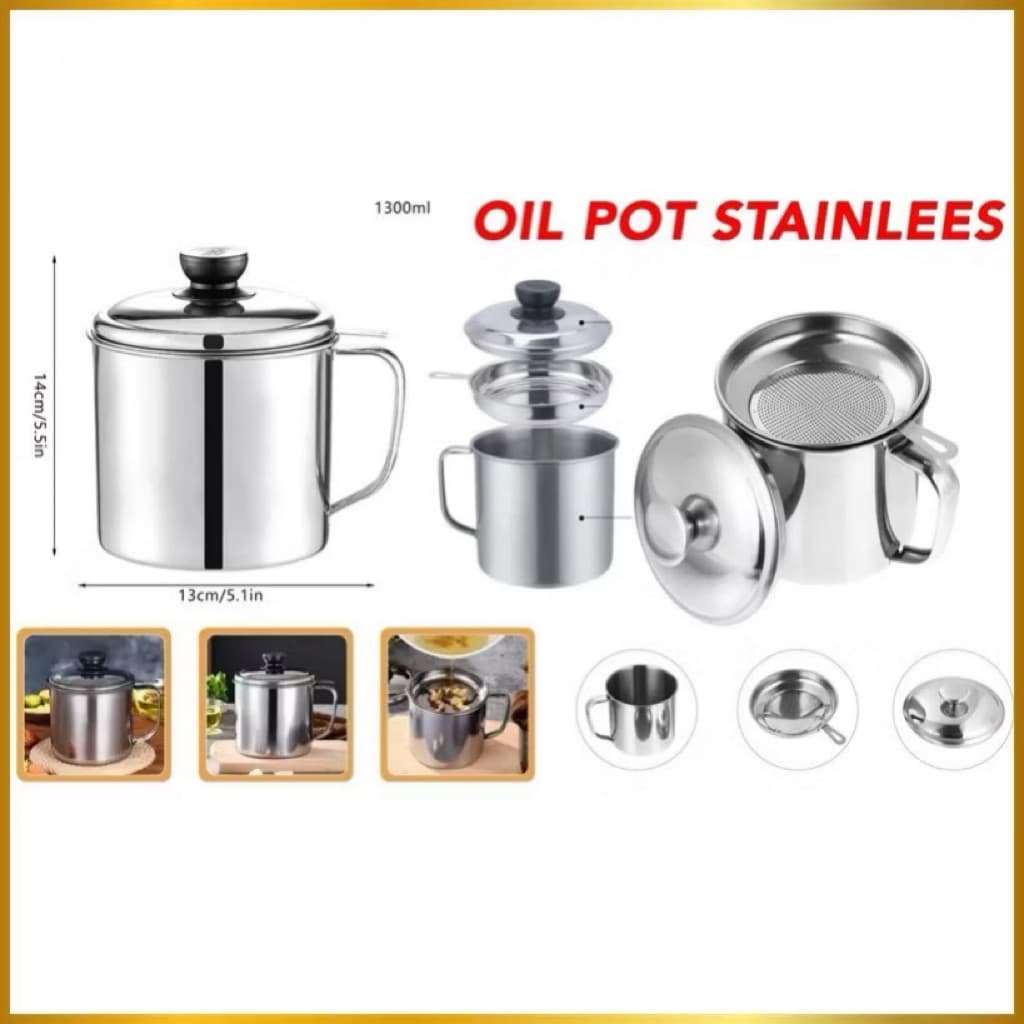 Wadah Saringan Minyak Oil Pot Stainless Gelas Saringan Minyak Oil Filter Pot