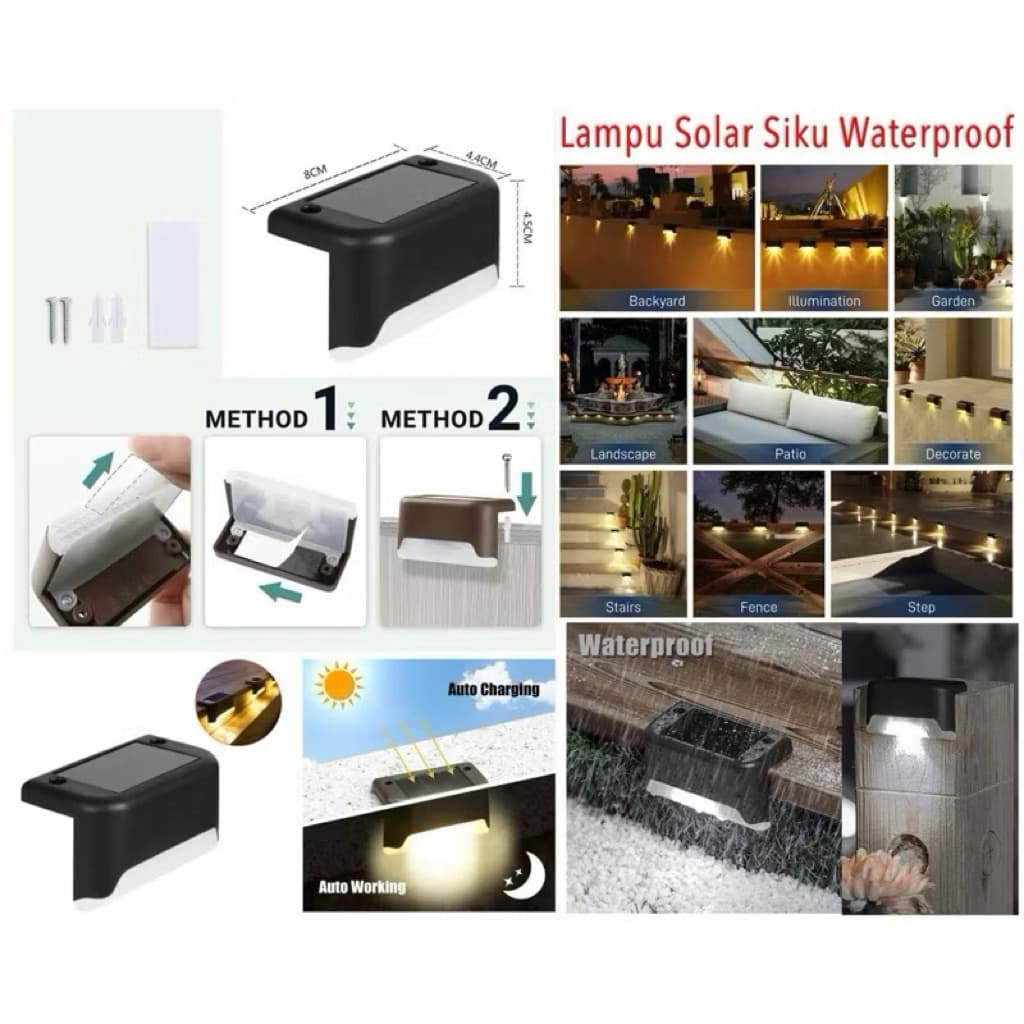 (GROSIRAN) LED Lampu Siku Taman Tenaga Surya Lampu Solar Waterproof Warm White LED Solar Lamp Path Stair Outdoor