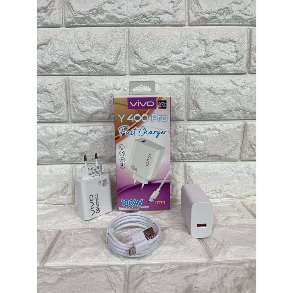 Charger Ori Vivo Y400 Pro 180W Fast Charging Vooc Casan isi daya cepat V8 Micro Type C