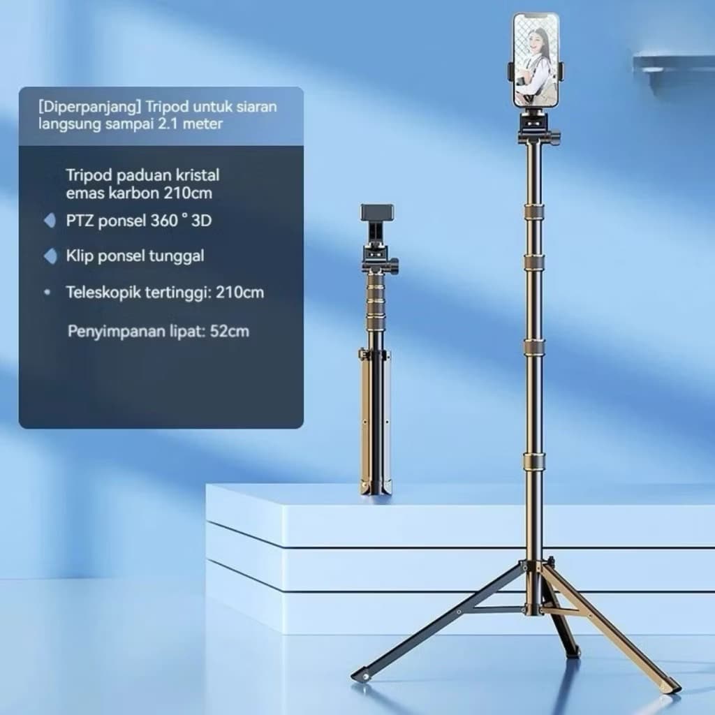 Tripod Premium A1 Pro 210CM Multifungsi 2,1M | Selfie Stick + Tripod HP Kamera | Live Streaming Vlog Tiktok