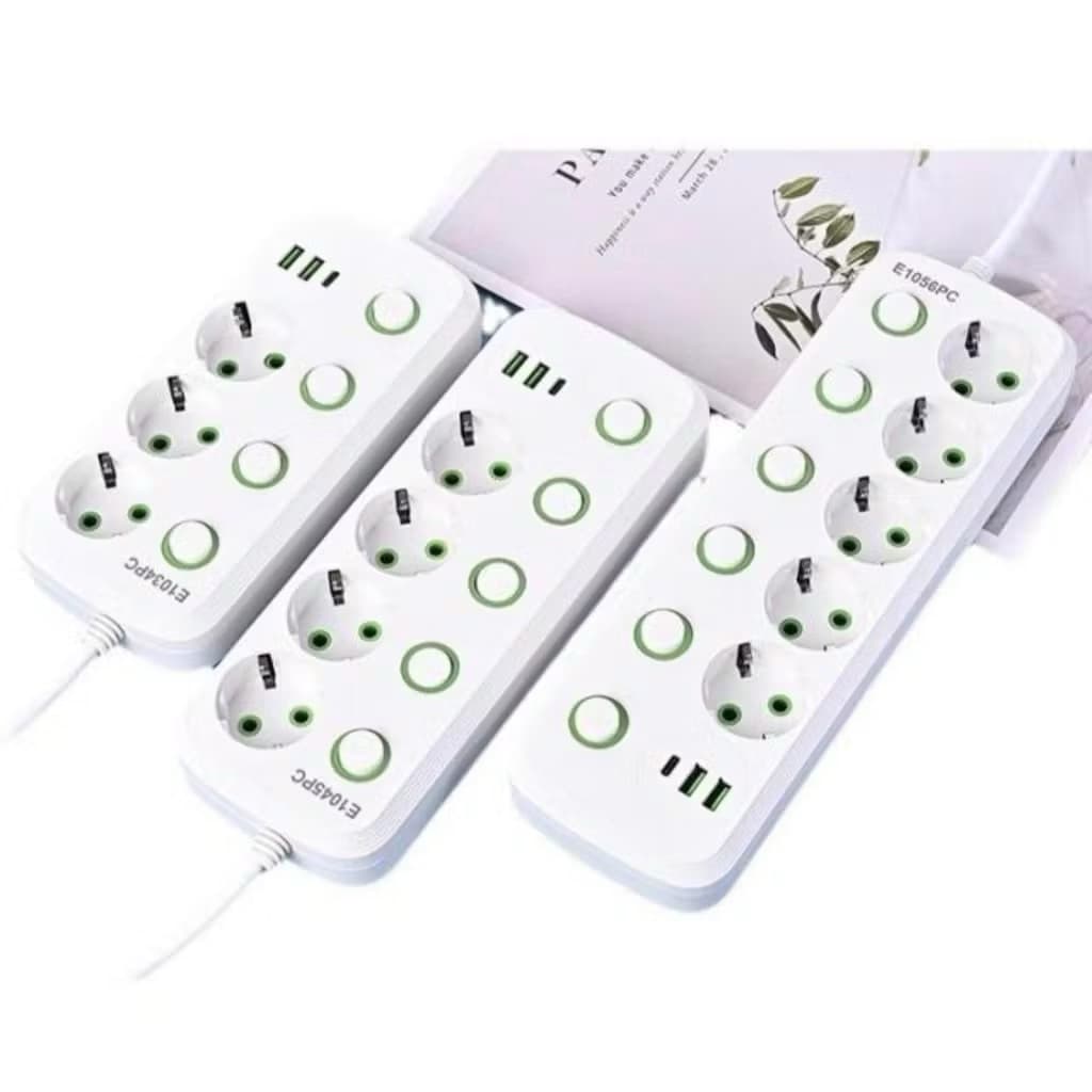 Power Stop Kontak Kabel Smart Switch 2 Meter 5 Lubang 2 USB 1 Type C Port Dengan On Off Power Socket Multifungsi