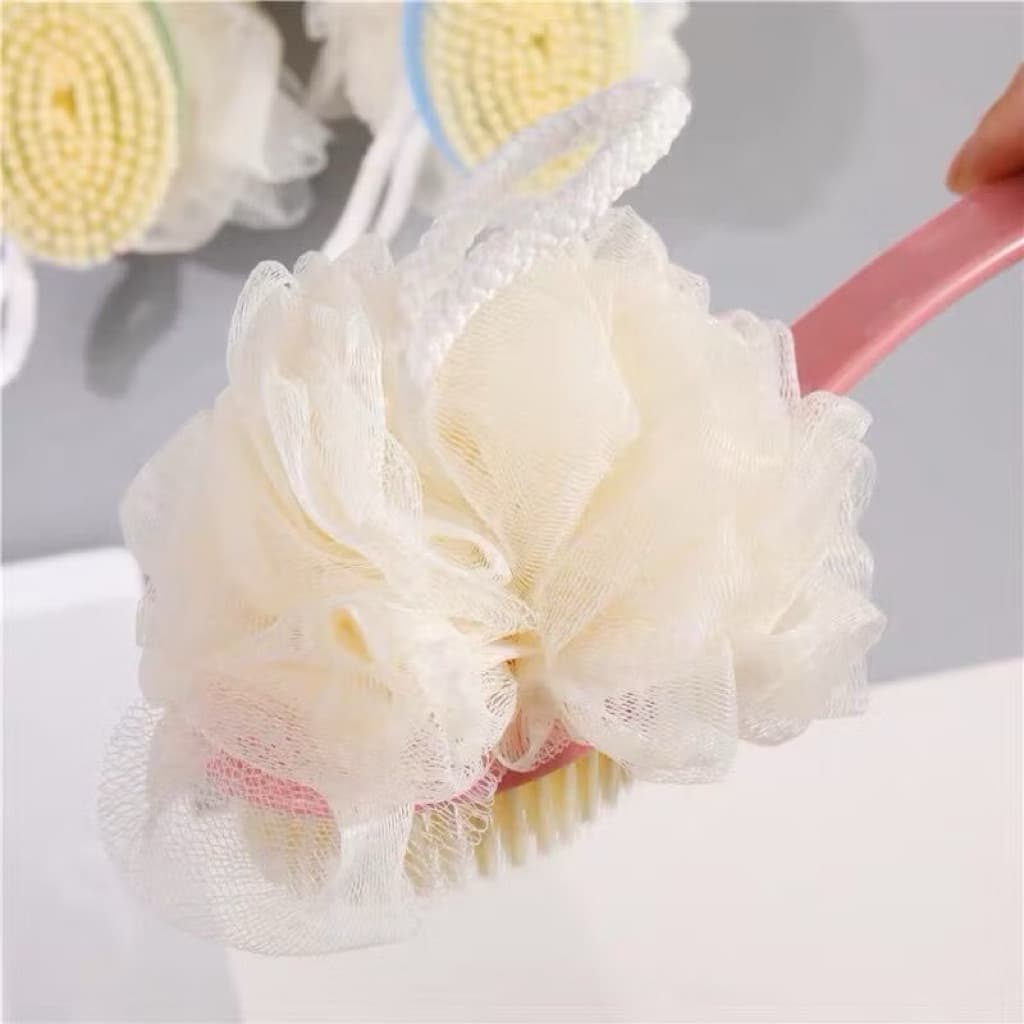 (GROSIRAN) Tongkat Sikat Badan 2 Sisi Alat Sikat Punggung + Shower Puff Pembersih Badan