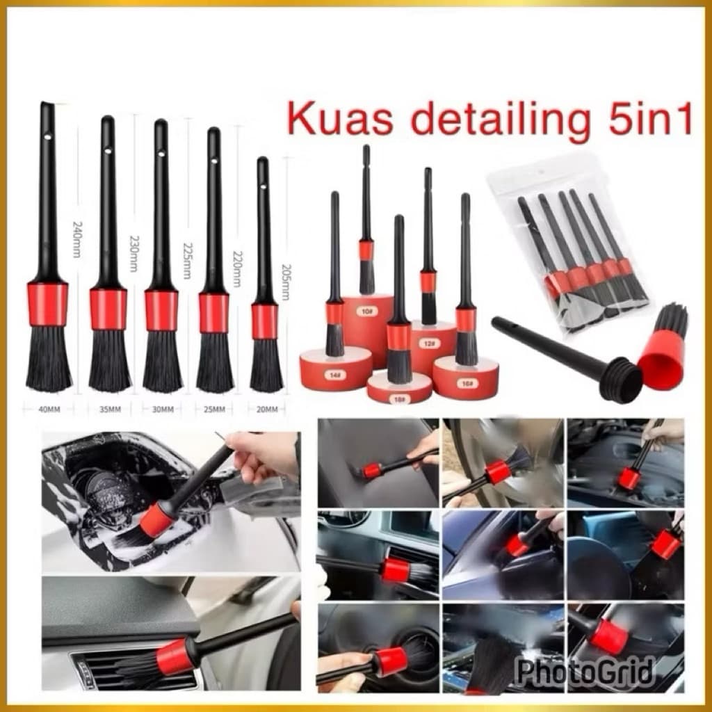 (GROSIRAN) Kuas Detailing Set 5in1 Kuas Sikat Pembersih Sela Interior Mobil Detailing Brush Set