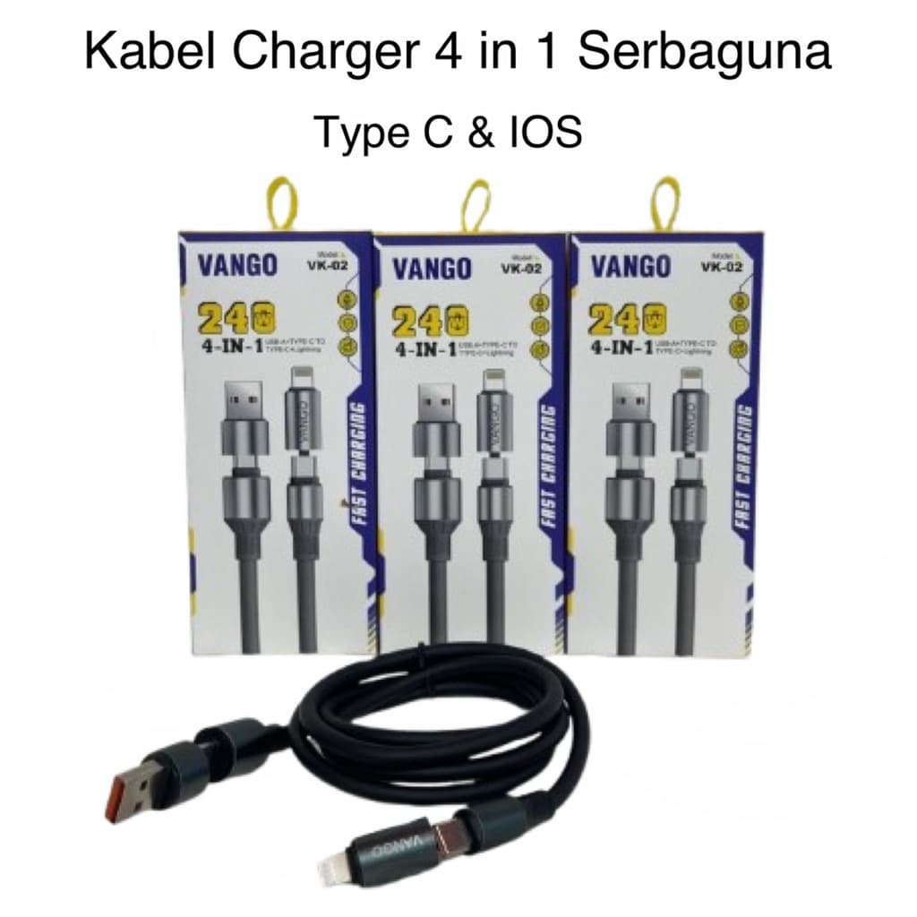 Kabel Data Charger 4in1 Vango VK-02 Fast Charging 240W Android Type C Iphone