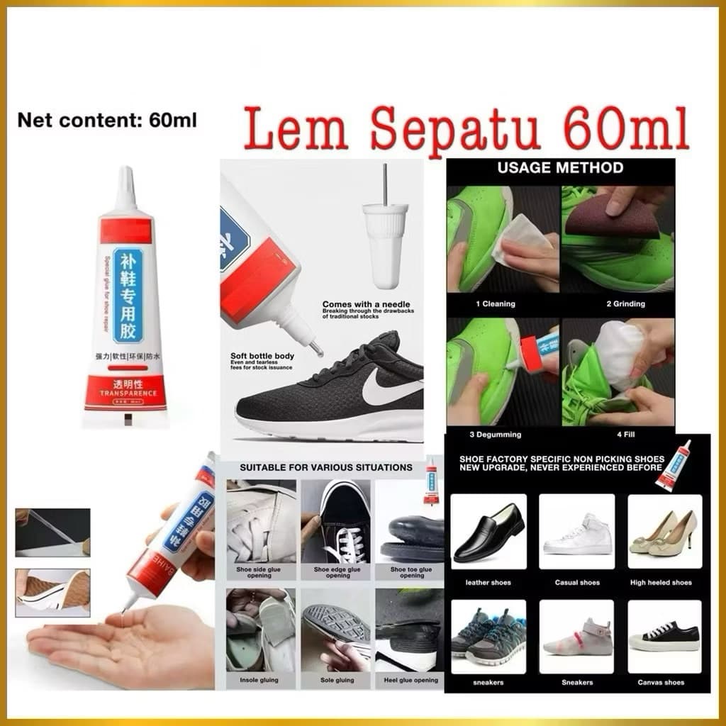 Lem Sepatu 60ml Cairan Super Kuat Lem Perekat Sepatu Penambal Sol Sepatu Transparan