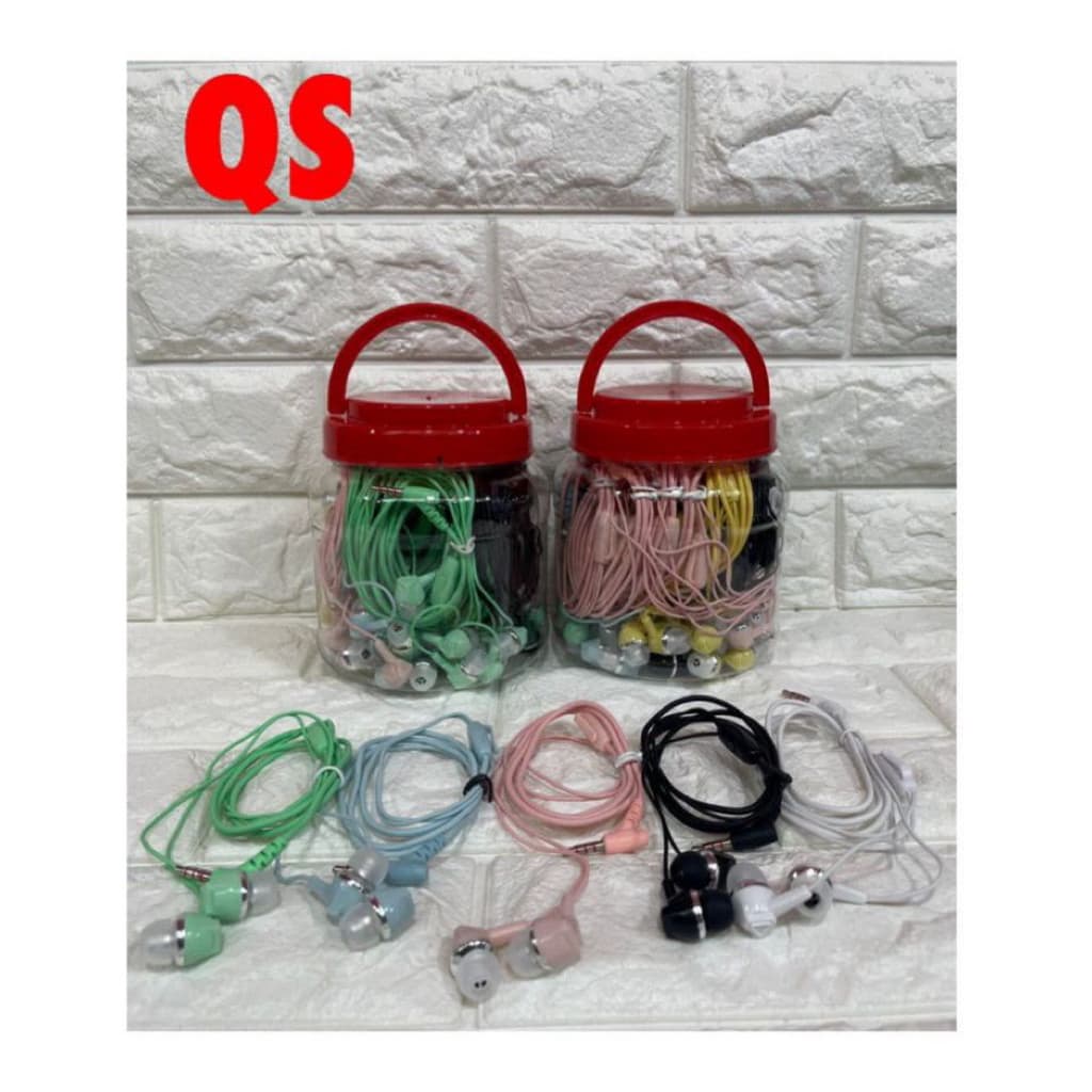 Handsfree Headset Macaron QS + Mic Colokan Universal 3.5MM Earphone Super Bass