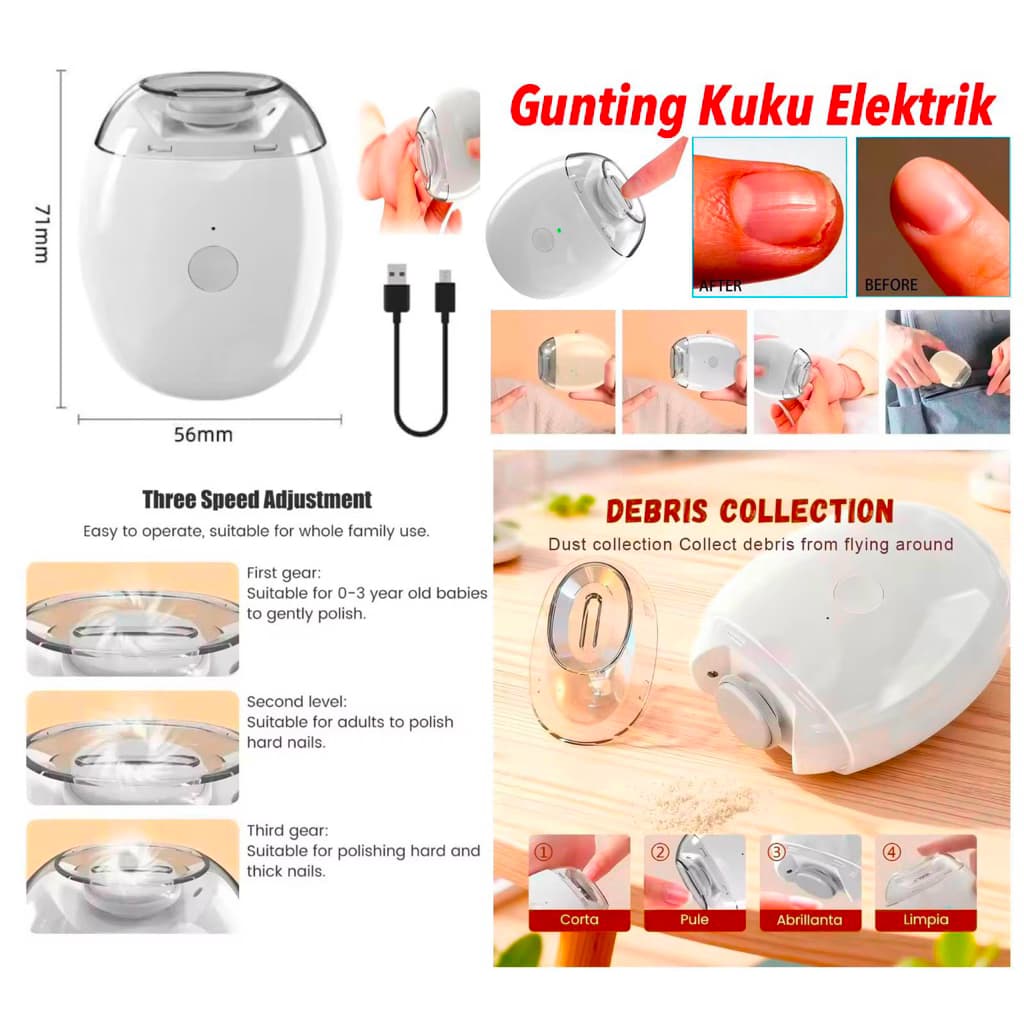 Gunting Kuku Elektrik Nail Trimmer Electric Nail Grinder Alat Pemotong Kuku Rechargeable Portable