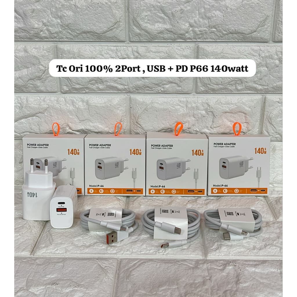 Charger Ori Fast Charging 2 Port 140W P-66 Android Universal Type C dan iphone Lightning Casan isi daya cepat Vooc