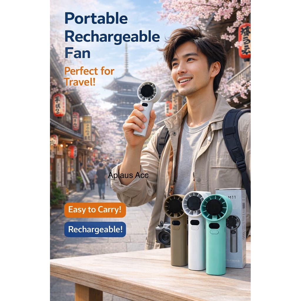 (GROSIRAN) Kipas Angin Mini Traveling turbo M11 LED Portable Type C Rechargeable Genggam Viral