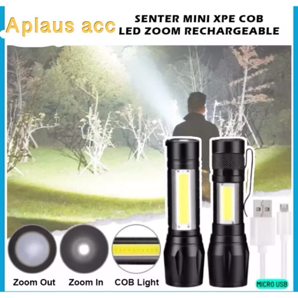 (GROSIRAN) Senter Mini XPE COB Led Zoom Super Terang Swat Police Light Rechargeable / Lampu Pencahayaan