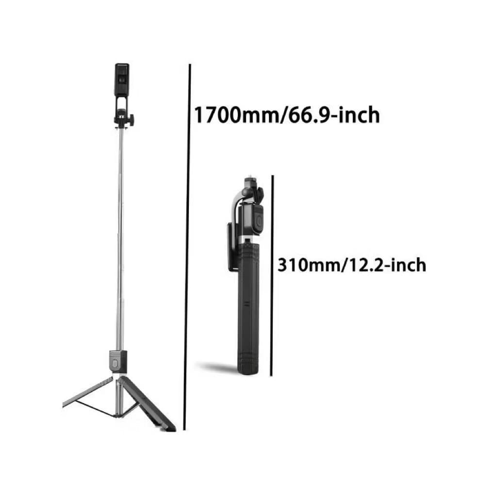 Tripod Tongsis Bluetooth T17 Tripod Selfie Stick Remote Shutter + Lampu LED 170CM
