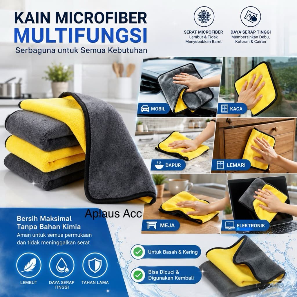 (GROSIR) Kain Lap Microfiber Serbaguna Kain Lap Mobil Motor 2 Sisi Multifungsi