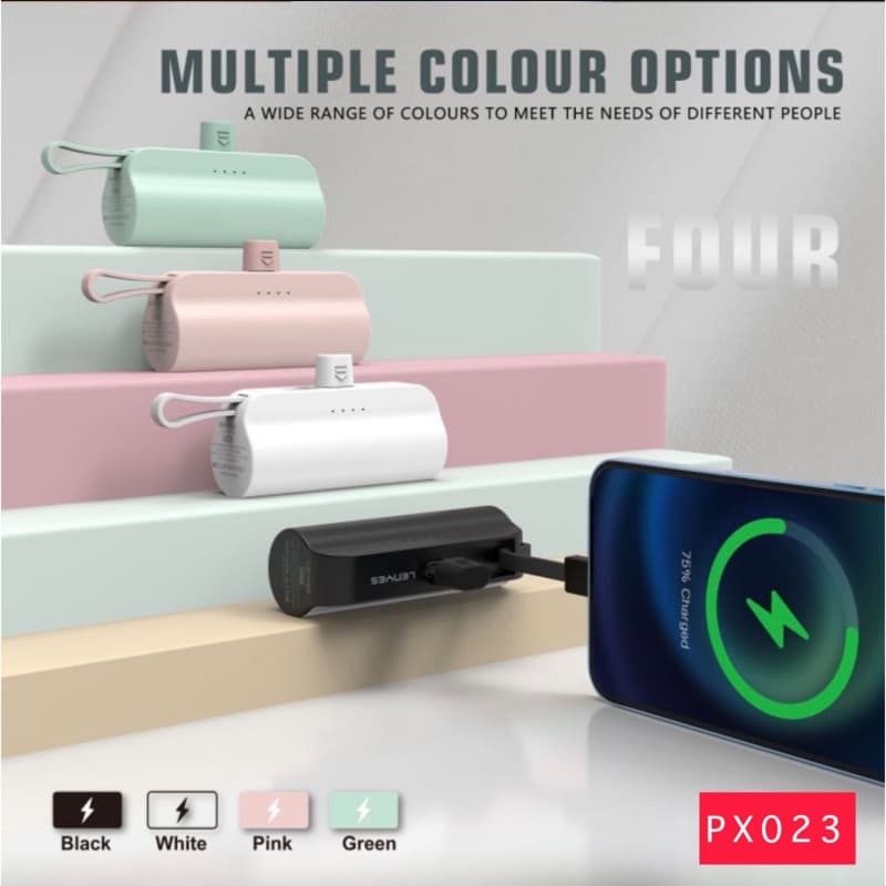 Powerbank Lenyes PX-023 5000mah ( Konektor Iphone + Kabel Type C )