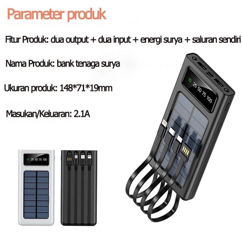 Powerbank Solar Tenaga Surya 10.000 Mah Multifungsi 2 USB + 3 Colokan