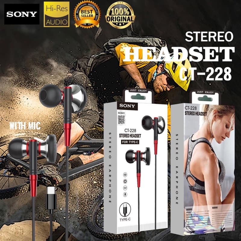 Headset Handsfree SONY CT-228 Stereo Konektor Colokan Type-C