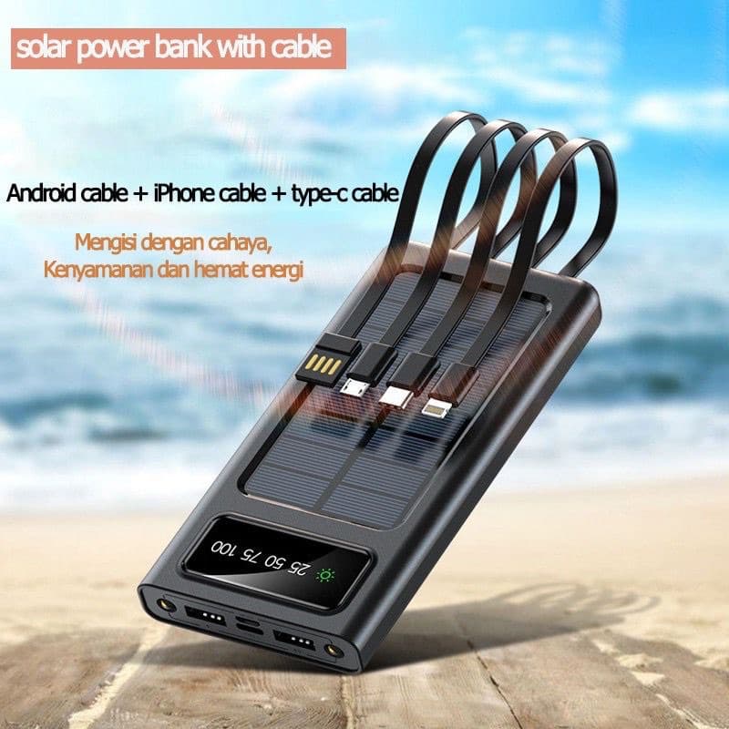 Powerbank Solar Tenaga Surya 10.000 Mah Multifungsi 2 USB + 3 Colokan