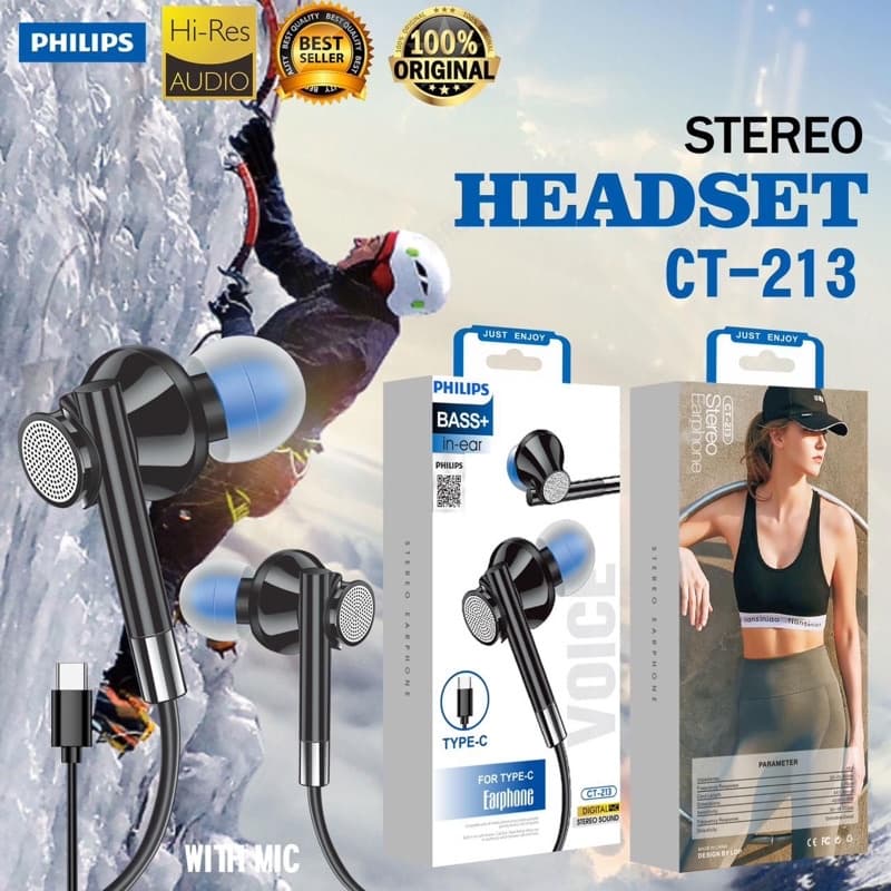 Headset Handsfree Philips CT-213 Stereo Konektor Colokan Type-C