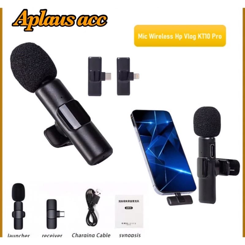 Microphone Wireless Mini Clip on KT10 Pro Mic Youtuber Vlogger For Lightning & Type C