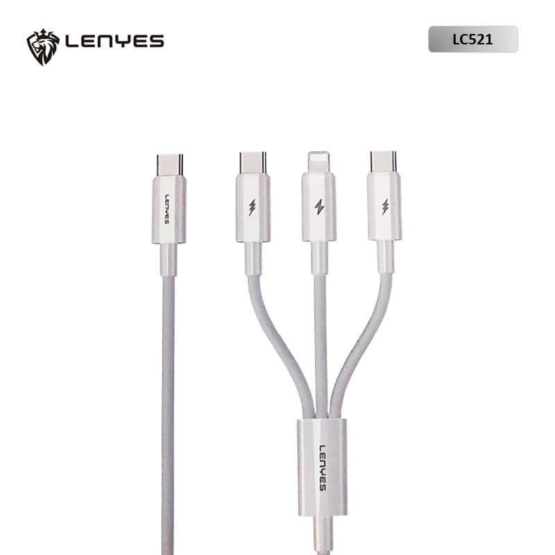 Kabel Data 3 In 1 LENYES LC521 Dual Type C & Lightning Data Cable Charger Nylon Braided 1.2m