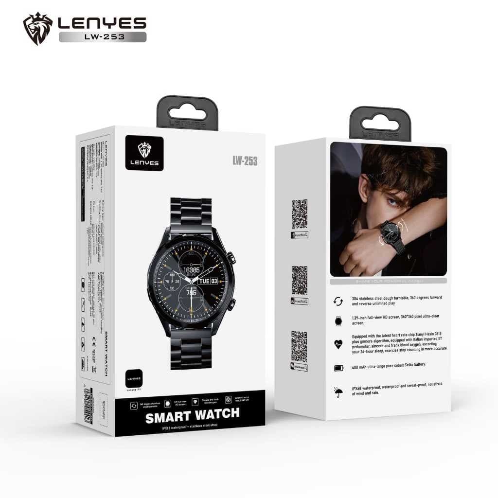 Smartwatch Waterproof LENYES LW253 1.39" IP68 Sport Heart Rate Blood Oxygen Touch Screen Magnetic Charging Jam Tangan