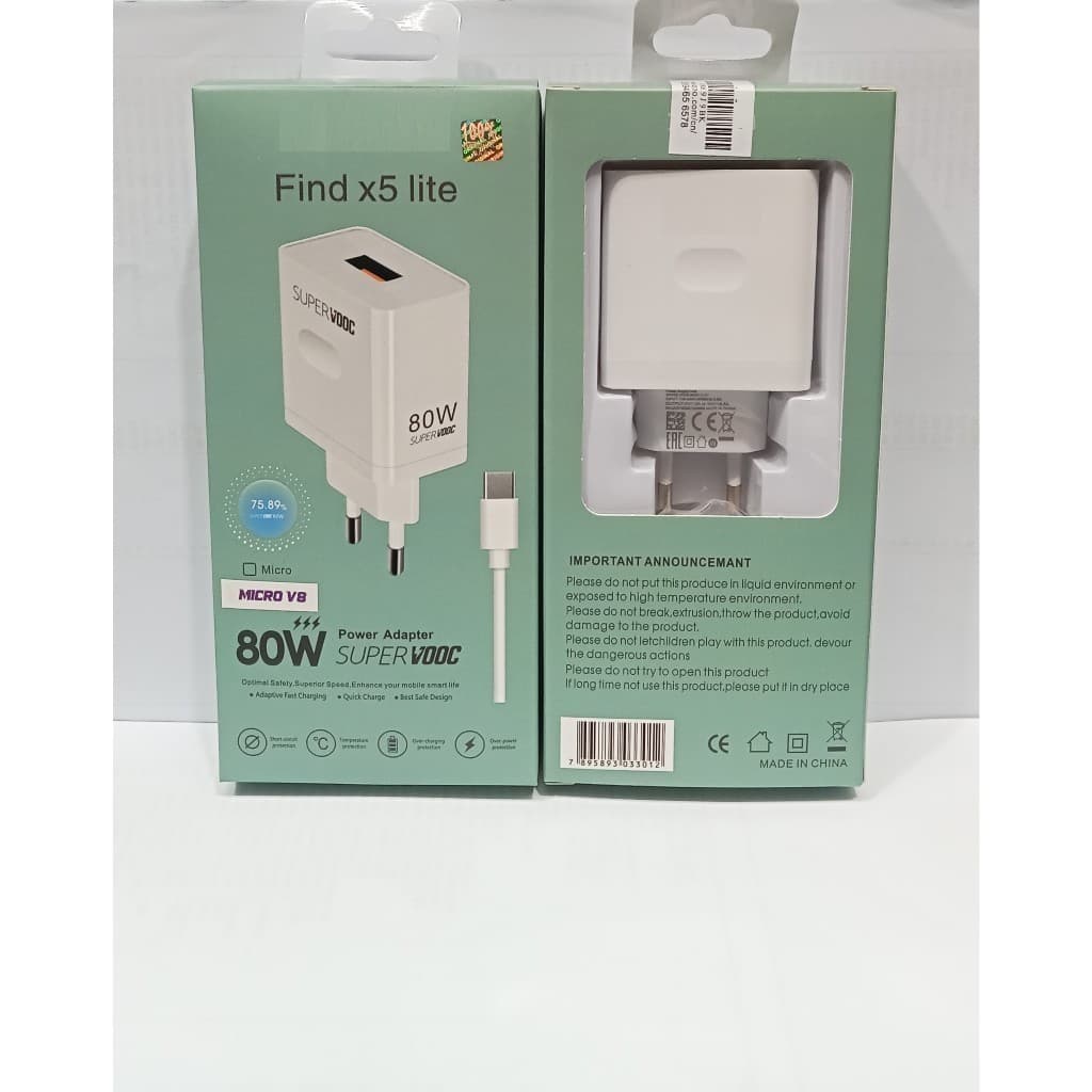 Charger Ori 100% Op Find X5 Lite  80W Power Adapter Super Vooc Support Fast Charging